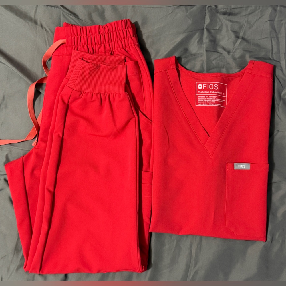 FIGS scrubs set in color Pop Red